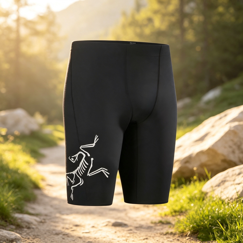 Arcteryx Norvan Logo Comfortable Breathable Moisture-Wicking Compression Shorts for Men, Black