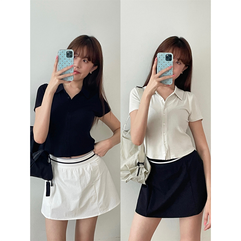 Buy Fish and Show Off Your Figure! Women's Casual, Sporty, Comfortable, Slim-Fitting, Curved Hem, Short Henley Shirt, Short-Sleeved T-Shirt