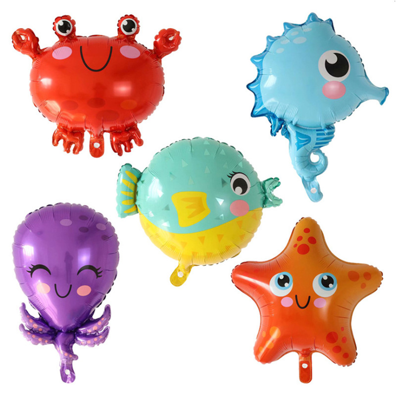 Q Version Crab Seahorse Starfish Octopus Puffer Fish Aluminum Film Balloon Marine Animal Theme Birthday Party Decoration
