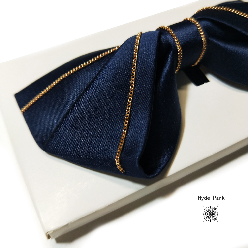 Hyde Park wedding wedding groom suit dress chain navy blue bow tie flower men's metal bow tie