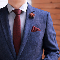 Hyde Park tie three-piece wedding wedding groom best man autumn and winter solid color Korean wine red hair tie