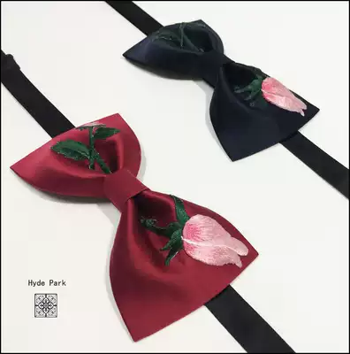 Hyde Park original groom best man emcee Wedding annual meeting host embroidered flower burgundy navy blue collar flower bow tie