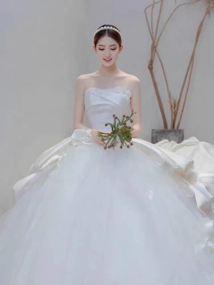 Свадебное платье, топ без лямок для невесты, изысканный стиль, открытые плечи        