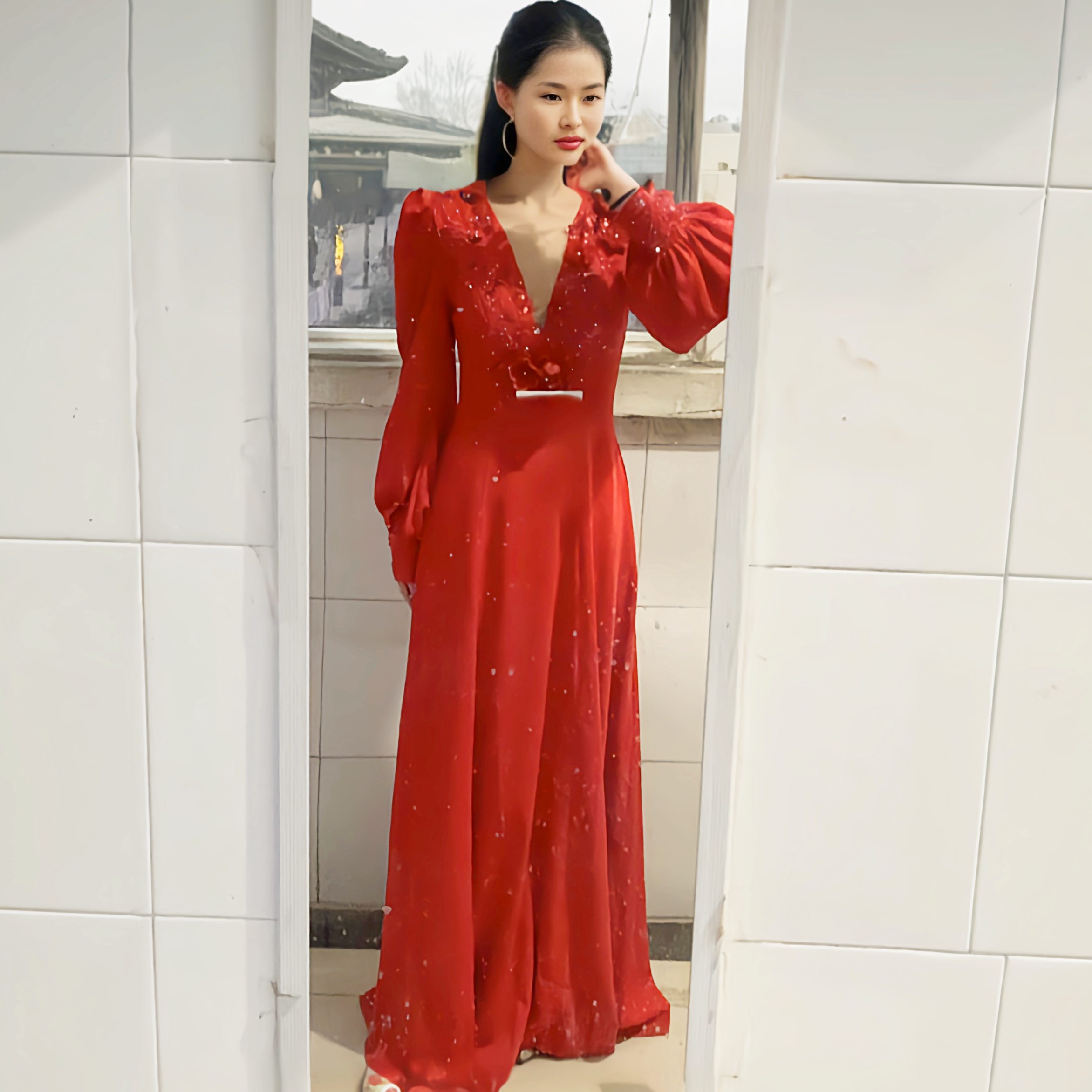 2025新款红色长袖晚礼服女高级感气质名媛高端小香风连衣裙长裙女