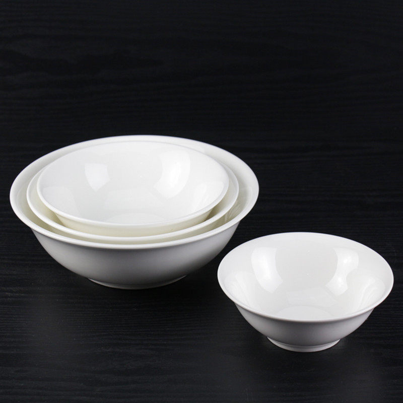6 7 8 9 Inch Pure White Ceramic Bucket Bowl Salad Bowl Rice Bowl Rice Bowl soup bowl Blister Noodle Bowl with microwave cutlery