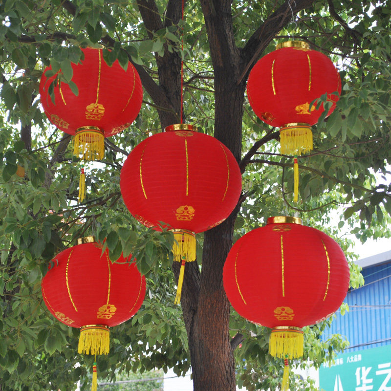 New Year Decorations Blank Steel Wire Lanterns for Spring Festival Outdoor Heqing Great Red Red Round Gold Bar Advertising Folding Drawing Flowers