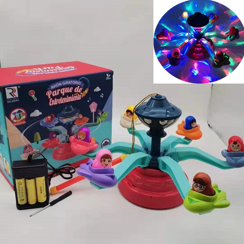 Mid-Autumn Festival children's hand simulation amusement park 360 degrees rotary aircraft lantern cartoon with music light toy