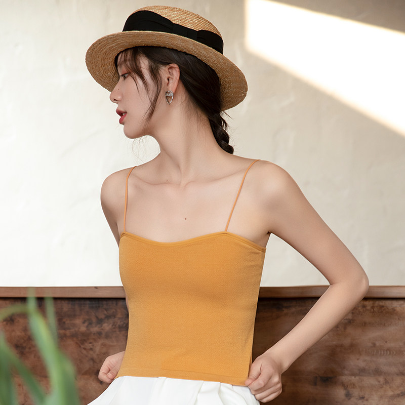 Ultra Fine Shoulder Strap Knit Harness Small Vest Short to hit bottom inner lap thin outside wearing silk rubra with chest cushion