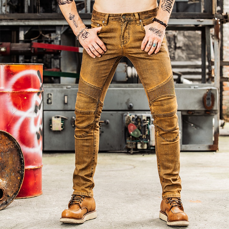 uglybros ugly sibling coated locomotive pants swarm windproof and anti-fall jeans locomotive riding pants male and female