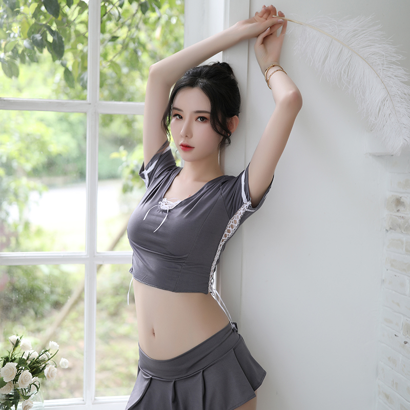 Trendy fashion summer thin girls sexy nightdress sexy two-piece short skirt pajamas three-piece home