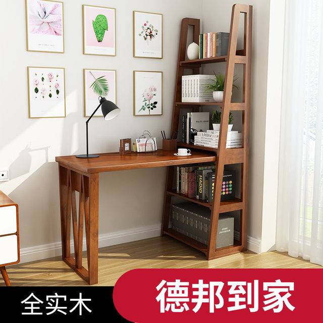 All Real Wood Desk Bedroom Study Student Adjustable Desk With Bookshelf Combination Home Light Luxury Computer Writing Table
