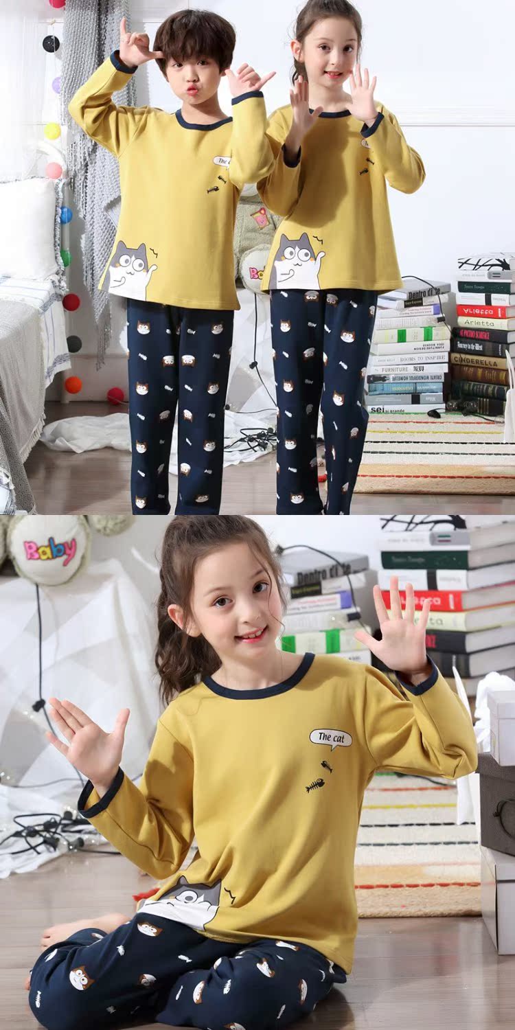 Đồ ngủ cha mẹ trẻ em mùa thu và mùa đông cotton dài tay nữ kho báu cậu bé bông mẹ cha gia đình ba phù hợp với dịch vụ nhà đồ pijama nam