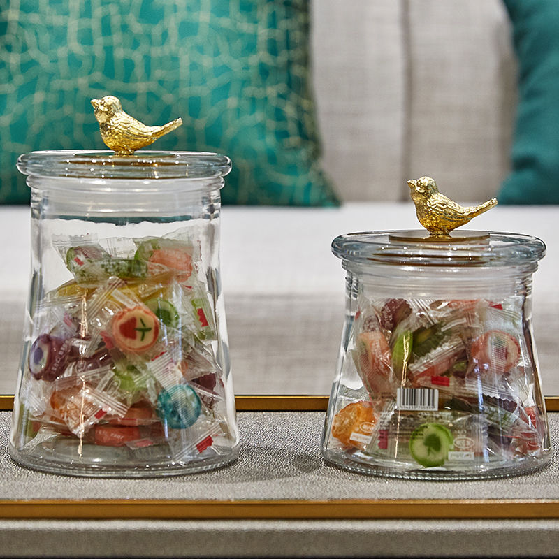 Gold Deer Transparent Moisture-Proof Glass Storage Tank Brief Eu Style Home Living Room Tea Table Decoration Candy Jar Seal Containing Box