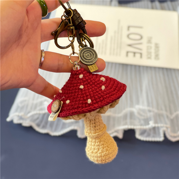 Finished Product of Handmade Poisonous Mushroom Bag Pendant, Yarn Crochet Finished Product, Vintage Keychain, Handmade Gift
