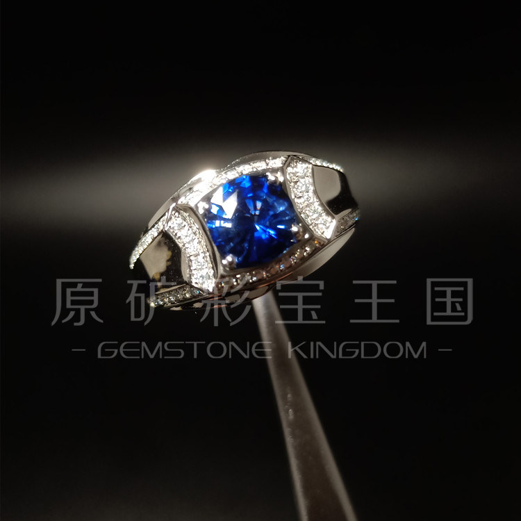 Sri Lanka sapphire non-burning natural color gemstone bare stone inlaid sapphire men's ring 18K diamond-set custom