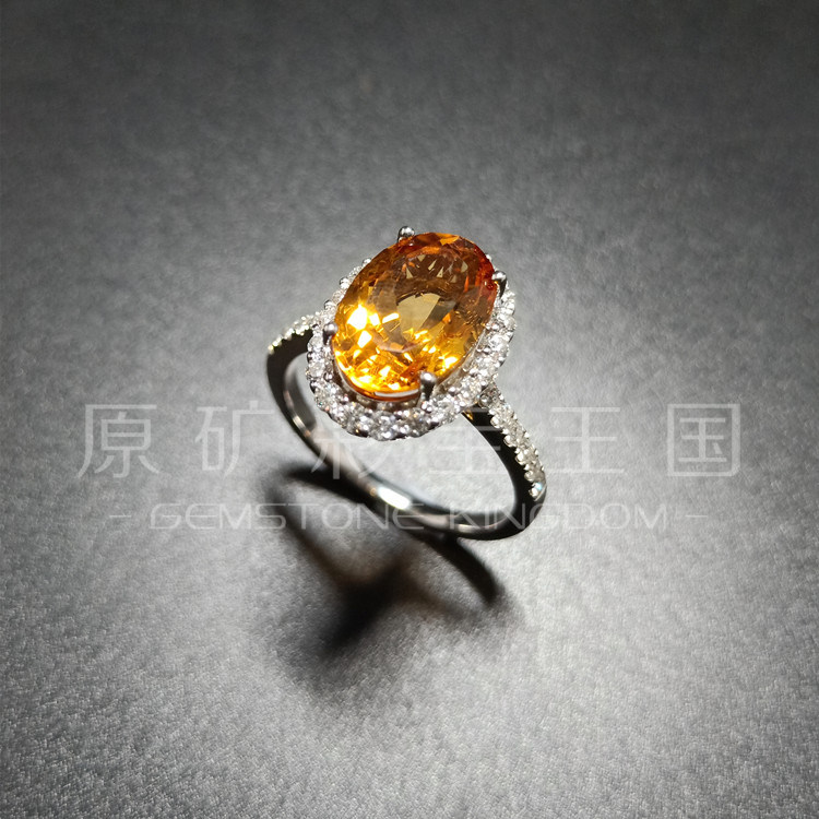Natural citrine colored gemstone bare stone inlaid custom 18K gold diamond ring custom-made