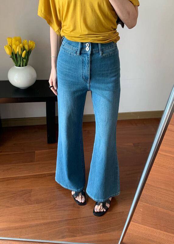 Gl7311 Fashionable High-Waisted Slimming Denim Flared Pants for Women, Casual Versatile Micro-Flared Pants