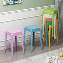 Plastic stool thickened household stackable table bench bench square stool fashion creative high stool Nordic simple chair