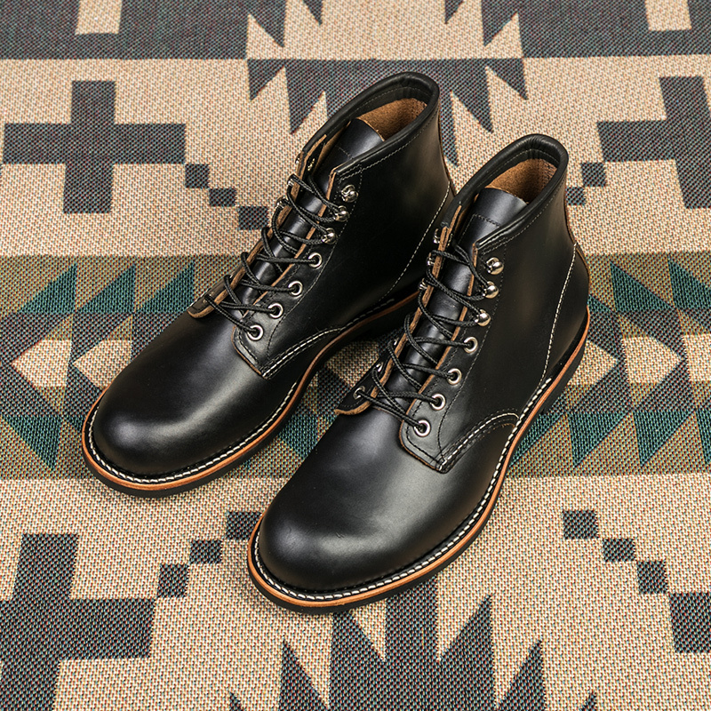 Ticktock Goodyear Craftsmanship 3345 First Layer Cowhide Tea Heart Leather Work Boots Retro Round Toe Paratrooper Boots