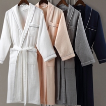  Five-star hotel bathrobe Men and women autumn pure cotton waffle couple nightgown Adult cotton absorbent bathrobe