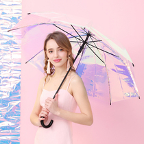 Strawberry Bantang Girl Heart Rainbow Color Umbrella Laser chic Wind Colorful Fashion Transparent Umbrella Long Handle