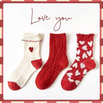 3 Double dress New Year welcome New Ben life Honour socks Winter Warmth Mid-Cylinder Red Socks Cotton Socks Women Socks Sweet And Loving