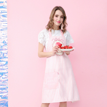 Strawberry Bantang original design French macaron girl heart striped apron kitchen waterproof cotton linen household customization