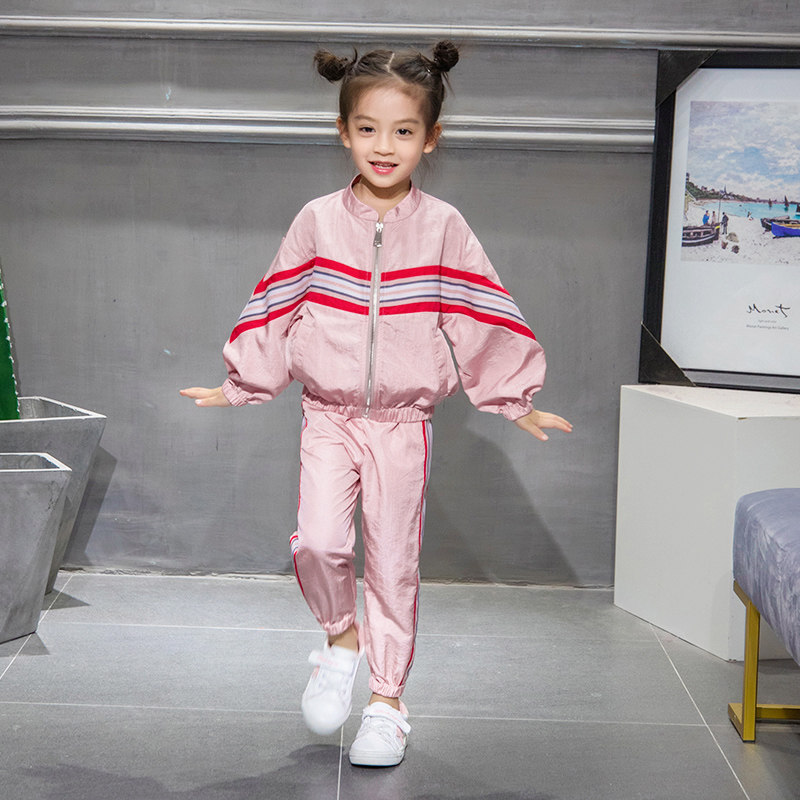 Original Girls Two Suits 2022 Spring Dress New Foreign Pie Striped Children Trendy Sports Two Suit Women