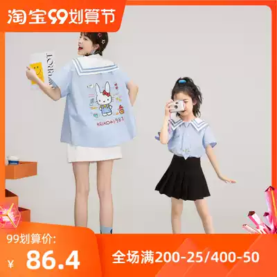 College style parent-child shirt female summer 2021 New Girl shirt cartoon print cotton short sleeve top thin
