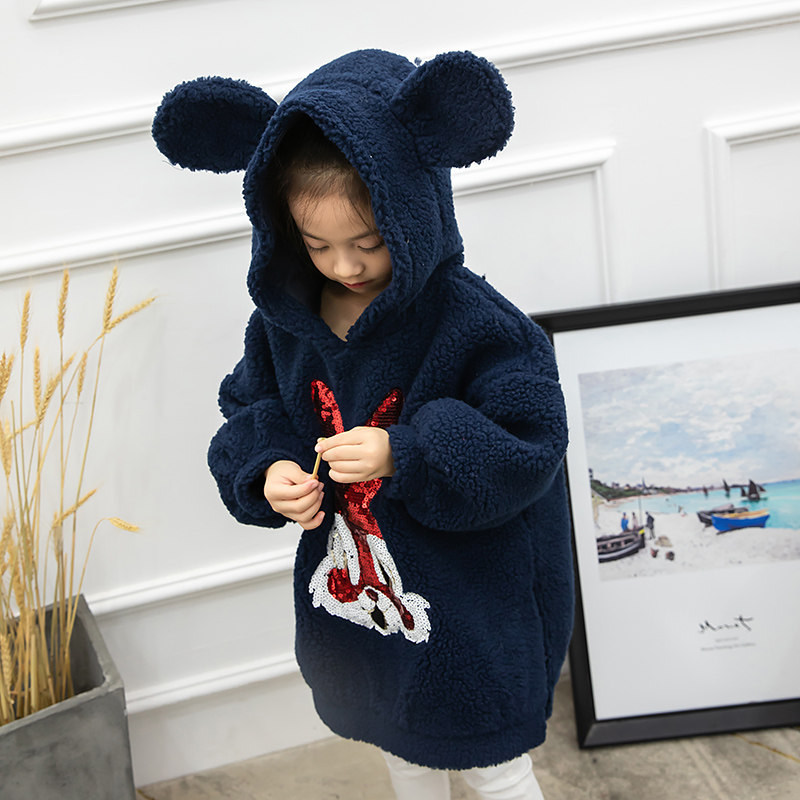 Original girls lambskin jacket 2020 early spring New Foreign school rabbit ears embroidered hooded loose sweater skirt