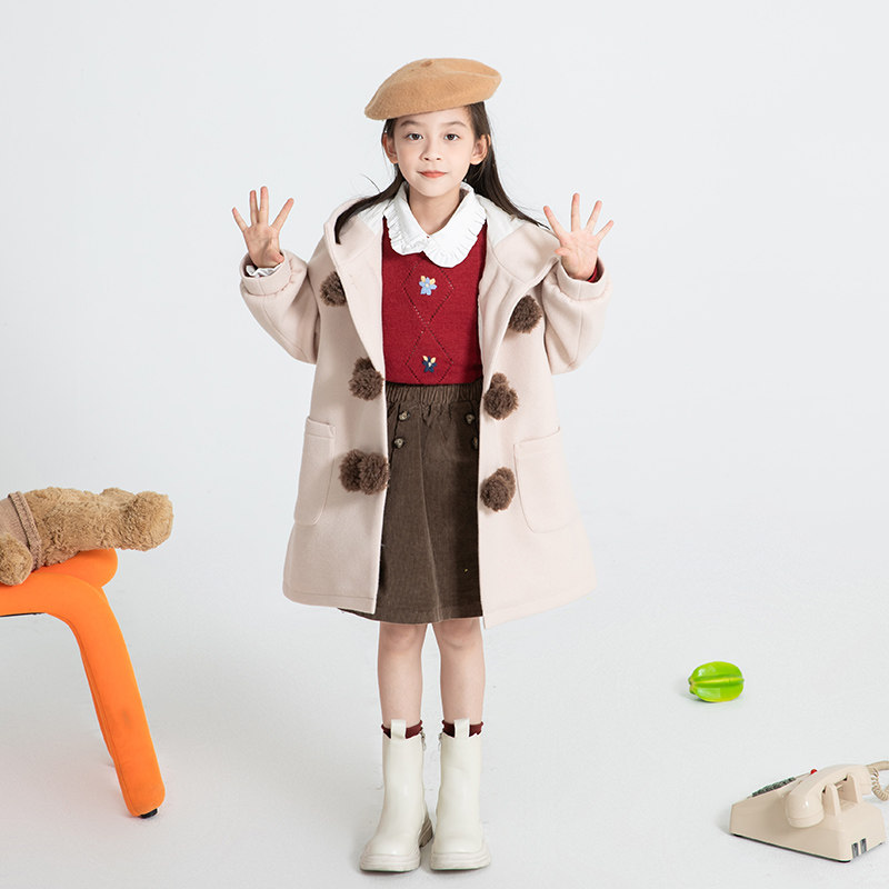 Beige Lianhat Thick Children's Fur Coats 2021 Autumn Winter Foreign Pie New Girl Loose Warm Children Clothing Clothes