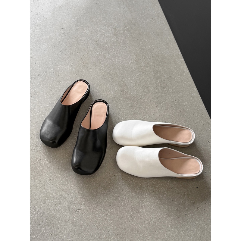 Feichi Casual and Lazy Style~ Round-Toe Slip-On Mule Slippers for Women, Fashionable Outdoor Wear, Low-Heeled Closed-Toe Half Slippers