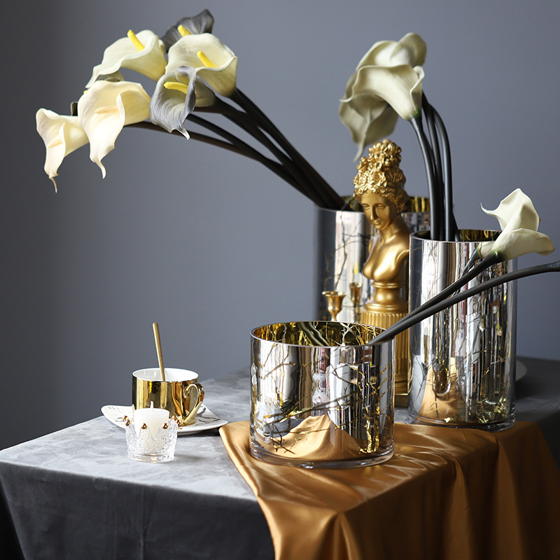 INS wind light luxury wind New Chinese Nordic style glass vase model room Living room flower arrangement flower home soft decoration