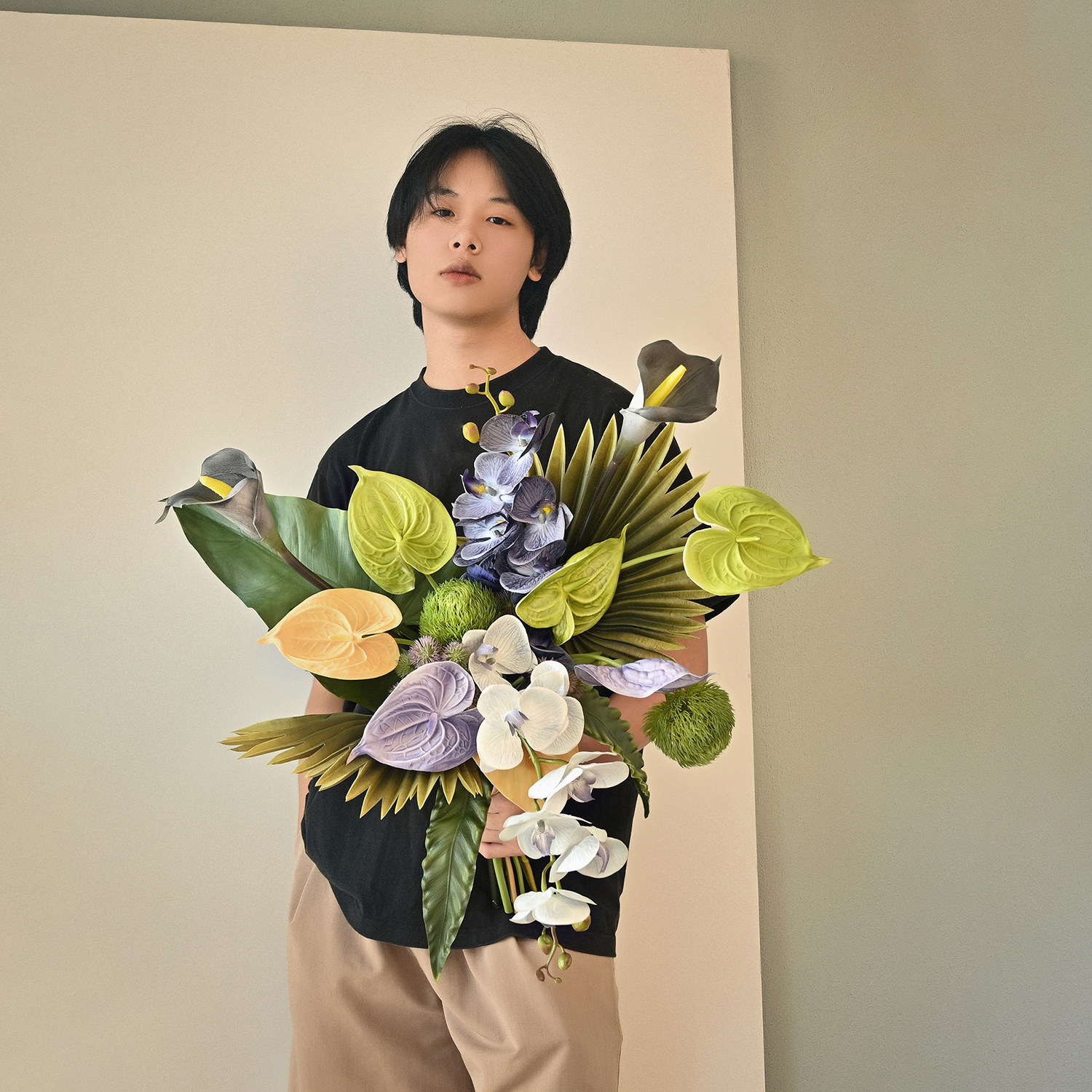 暗黑風高級灰仿真花花束手捧花絹花客廳插花餐桌家居裝飾品擺設