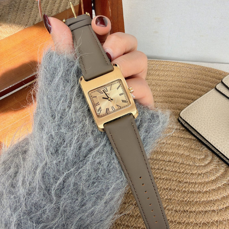 Tt Genuine Watch, Same Style as on Xiaohongshu, Fashionable Retro Large Dial Women's Quartz Watch, Steel Gold-Plated Case T2406