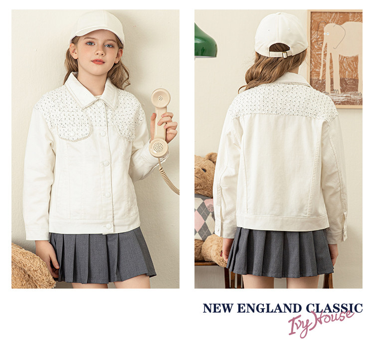 Детская куртка Жан ivy house常春藤儿童装女童秋季新款 甜酷牛仔梭织外套上衣亲子装