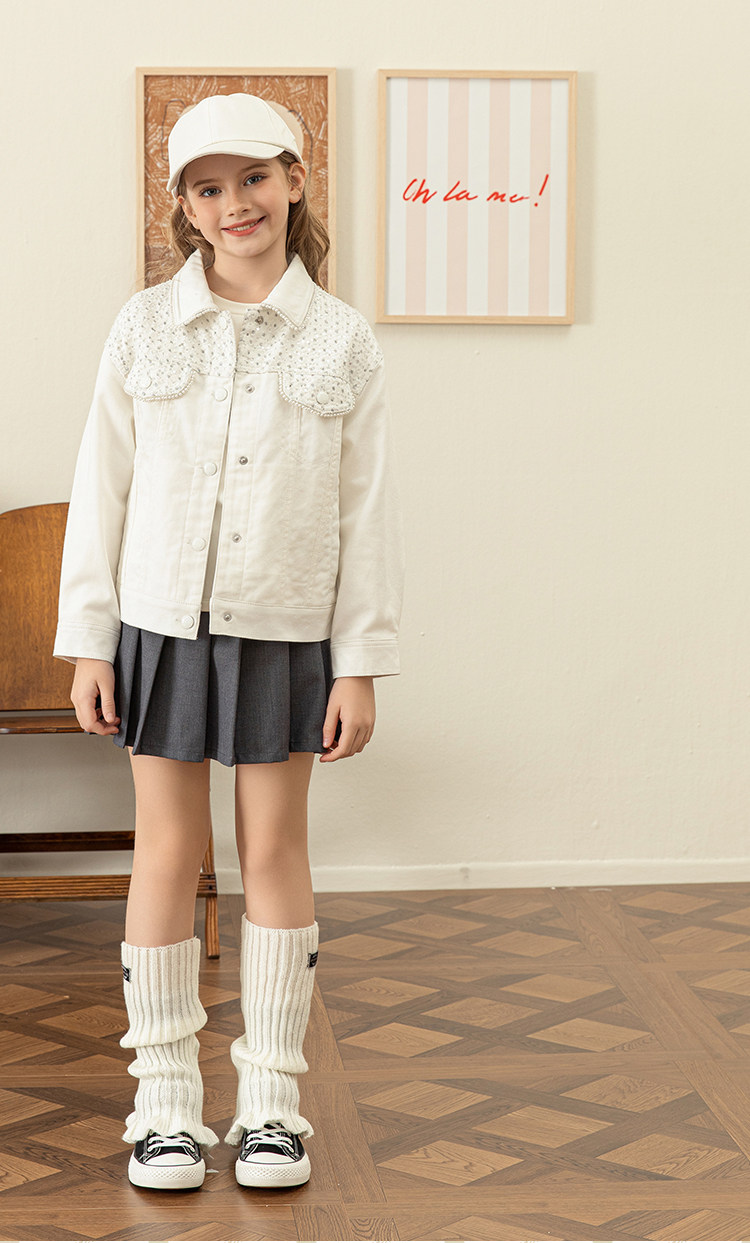 Детская куртка Жан ivy house常春藤儿童装女童秋季新款 甜酷牛仔梭织外套上衣亲子装