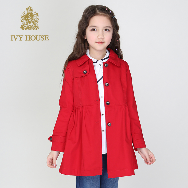 Mùa xuân IVY NHÀ Ivy cô gái cổ điển dài tay Ding Coat trẻ em và mùa thu thời trang mới áo gió.