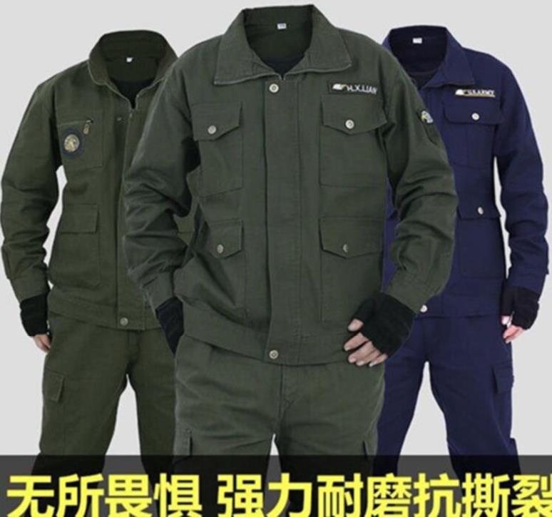 Work clothes Welding work clothes Construction clothes Welder pants Spring and Autumn auto repair cotton large size pants suit jacket Army green