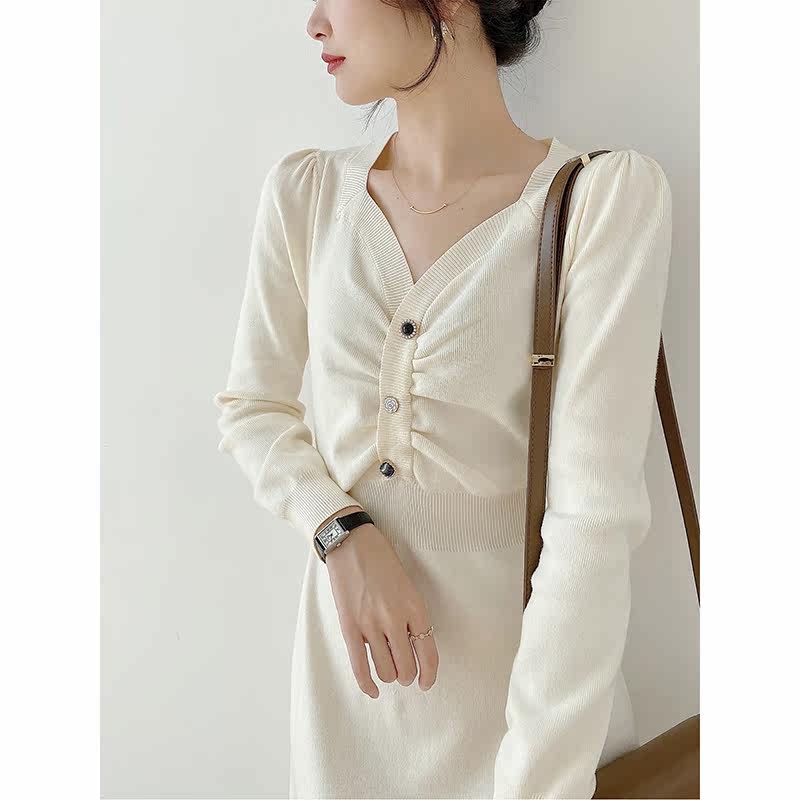 Mularsa Method Apricots Color Knit Foreign Dress Woman 2022 Early spring new body Temperament Sweater Dress