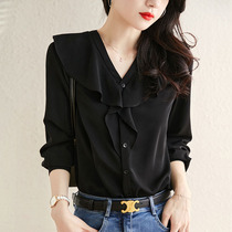 Mularsa method Gentle Temperament Lotus Leaf Side Shirt Woman 2021 Chunqiu New Comfortable Commuter Long Sleeve Blouse