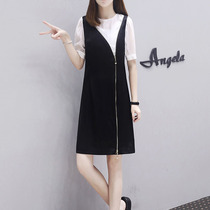 Mularsa fake two asymmetrical splicing one-piece dress Women 2022 Summer zipped decoration Temperament Slim dresses