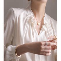 Mularsa White Genuine Silk Shirt Woman 2022 Spring new lotus leaf side Dont make fashion Temperament Long Sleeve Shirt