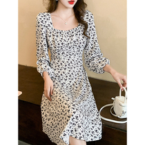 Mularsa French style retro square collar crushed floral dress woman 2022 Spring new temperament snowspun long dress