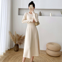 Mularsa Temperament Round Neckline Knit Dress Woman 2022 Spring new cashige slim over kneecap bottom skirt