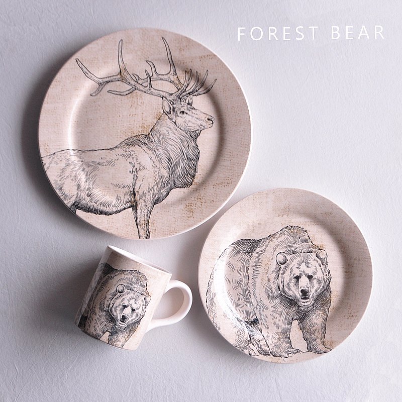 Export tail single forest bear reindeer animal tableware plate bowl mug creative American home western tableware decoration