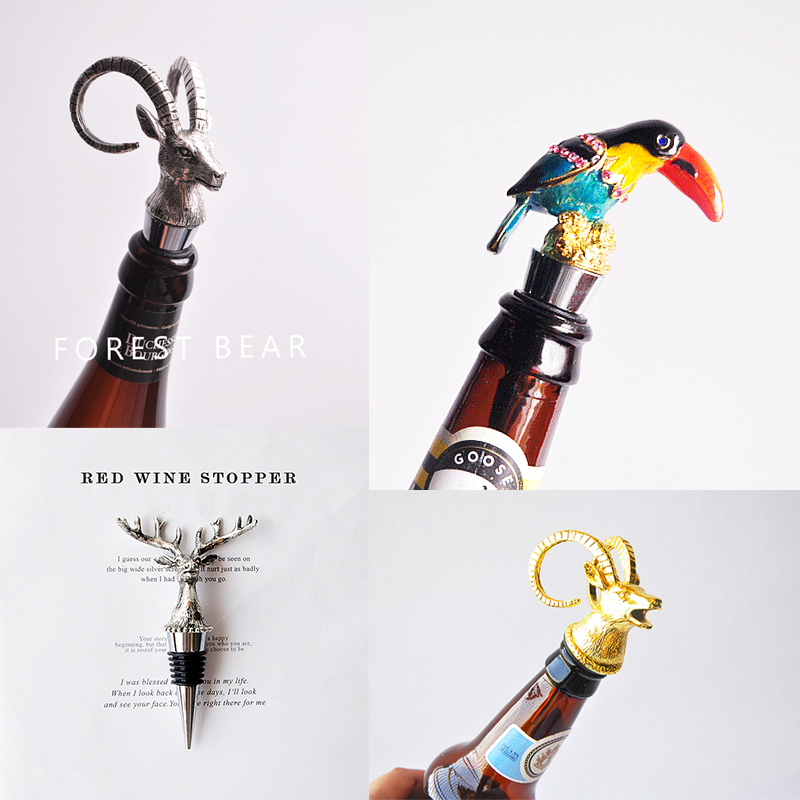 slx forest bear retro stainless steel metal solid red wine stopper champagne beer parrot antelope deer head pour down