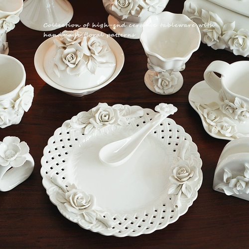 【Коллекция】 изысканный французский дворец ручной пронзительный керамический ваза кофейная чашка цветочная корзина салфетка коробка