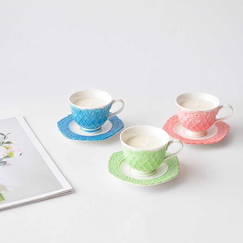 Forest Bear Wool embossed exquisite small candlestick Candlelight Dinner series Cup and saucer with candle cup candlestick