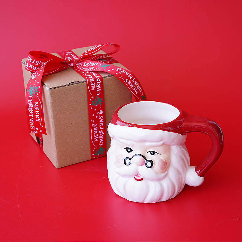 Exported to Europe Shaped Santa Claus ceramic water cup Cute holiday three-dimensional relief mug milk cup